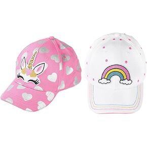 Girl’s Pink Unicorn & Rainbow Baseball Hats – Cotton Cap with Ponytail Opening for Ages 2-12 | Adjustable Buckle (Ages 6-12) in Kuwait