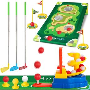 مجموعة Liberry Kids Golf Club، ألعاب رياضية للأطفال الصغار مع نوادي قابلة للسحب وقاذفة، لعبة تمرين داخلية في الهواء الطلق، هدية عيد ميلاد للأولاد والبنات 3-5