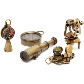 RII Captain’s Nautical Gift Set, Miniature Telescope, Theodolite, Telegraph, Sextant, Compass, Accessorize a Steampunk Outfit, for Kids, Travellers, Adventure Enthusiasts, Collectible Decor