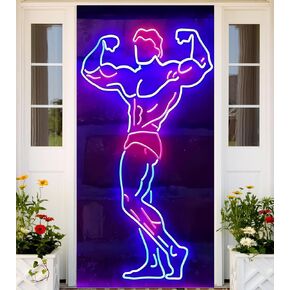 Neon Male Dancer Strippers Beefcake Banner Pole Dance Theme Backdrop Decor for Men Bodybuilder Strong Muscular Party Supplies Night Out Hen Party Bachelorette Bridal Shower Birthday Party Decorations