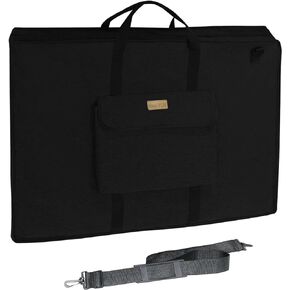 Lightweight art portfolio bag, black art canvas portfolio bag with detachable shoulder strap and leather corners for artwork, posters and sketches (24"x18")