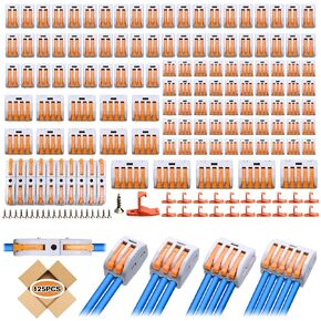 Lever Wire Nuts Connector,HTCELLE 20-Piece 4 Way T-Type Wire Connector Universal Compact Push in Terminal,4-Port Quick Wire Splitter Connectors for AWG 24-12 (Bule).