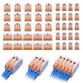 Lever Wire Nuts Connector,HTCELLE 20-Piece 4 Way T-Type Wire Connector Universal Compact Push in Terminal,4-Port Quick Wire Splitter Connectors for AWG 24-12 (Bule).