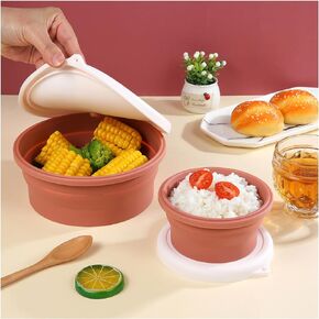Collapsible Bowls For Camping, Set of 2 Silicone Food Storage Containers with Lids, Rv storage and organization, Rv Kitchen Accessories, Microwavable, Freezer, Dishwasher Safe (2 Red Round Bowls)