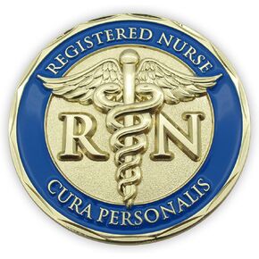 الممرضة كوين، الرب ملجأي وحصني، المزمور 91 وCura Personalis - العناية الشخصية. رمز الجيب للقوة والسلام والحماية. عملة تحدي RN مطلية بالذهب مع العلم المسيحي