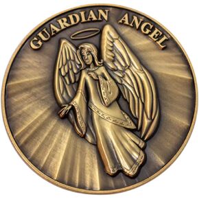 Guardian Angel Christian Challenge Coin, Bulk Pack of 10, Pass Along Token of Assurance and Peace, Handout for Sunday School or Kids Church, Antique Gold-Color Plated Psalm 91 Gift