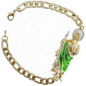Gold Plated Saint Jude Chain ID Bracelet For Women Men, Esclava San Judas Oro Laminado, Mexican Manilla de San Judas Tadeo Jewelry
