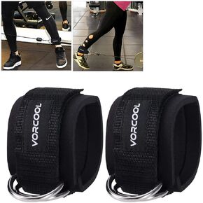 2PCS Ankle Straps for Cable Machines Weightlifting Gym Workout Fitness Double D-Ring Neoprene Padded Ankle Cuffs for Legs, Abs and Glute Exercises Fits for Men&Women with Carry Bag