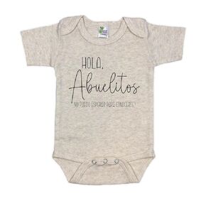 Hola Abuelitos - New Baby Reveal for Grandparents - Spanish Pregnancy Announcement Infant Bodysuit - Surprise for Grandma and Grandpa (White)