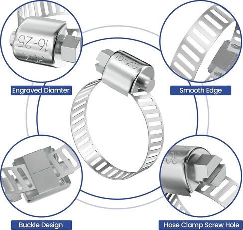 110 قطعة من مشابك خرطوم Bonison - مشبك خرطوم من الفولاذ المقاوم للصدأ 304 مجموعة متنوعة 1/4 بوصة - 1-1/2 بوصة قابلة للتعديل لخط الوقود والسباكة والسيارات والتطبيقات الميكانيكية والأنابيب والأنابيب والحديقة in Kuwait