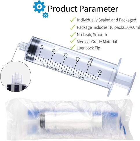 10 Pack 20ml/cc Plastic Luer Lock Syringe Large Syringes without Needle, Individually Wrapped, with Tip Cap for Scientific Labs and Measuring Liquids, Dispensing, Oil or Glue Applicator in Saudi Arabia