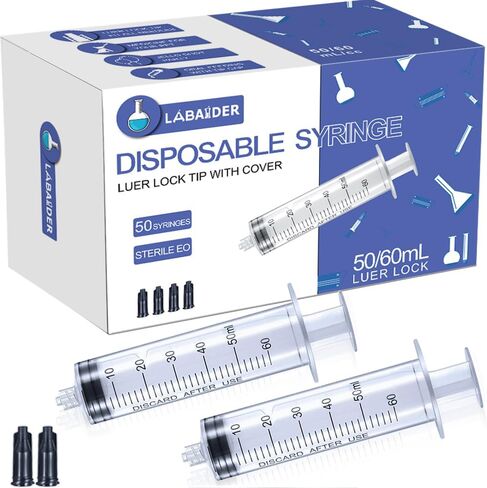 10 Pack 20ml/cc Plastic Luer Lock Syringe Large Syringes without Needle, Individually Wrapped, with Tip Cap for Scientific Labs and Measuring Liquids, Dispensing, Oil or Glue Applicator in Saudi Arabia