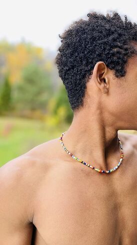 African beaded necklace, Gift for men, Men Gift Tribal necklace, Man necklace, Single strand men' necklace, African beaded necklace for men, Seed bead necklace, Colorful men necklace, Simple necklace, in Saudi Arabia