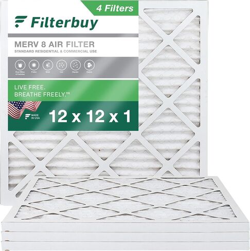 Filterbuy 12x12x1 Air Filter MERV 8 Dust Defense (4-Pack), Pleated HVAC AC Furnace Air Filters Replacement (Actual Size: 11.69 x 11.69 x 0.75 Inches) in Saudi Arabia