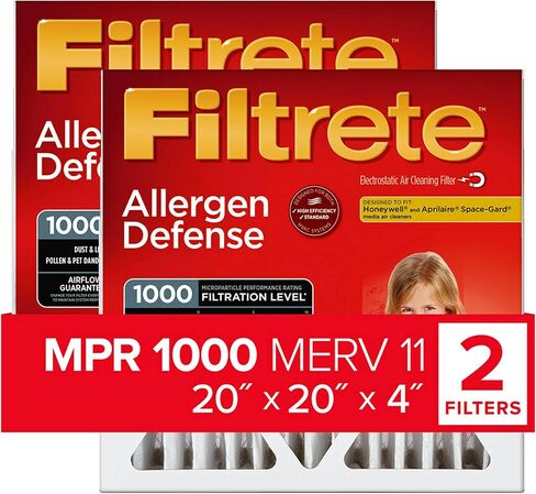 Filtrete 16x25x4 Air Filter, MPR 1000, MERV 11, Allergen Defense 12-Month Deep Pleated 4-Inch Air Filters, 2 Filters, White in Saudi Arabia