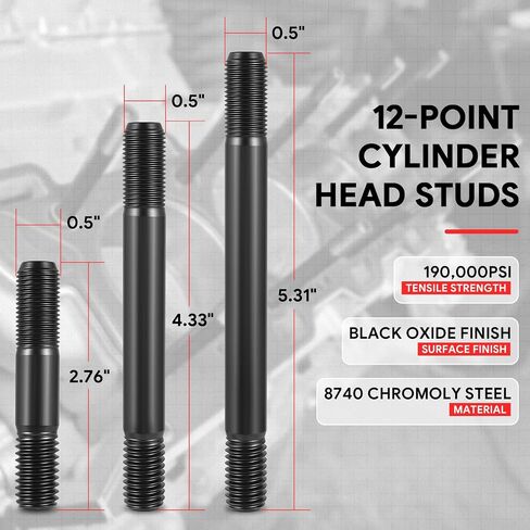 DNA MOTORING Front 12-Point Cylinder Head Studs Compatible With Chrysler 5.2L, 5.9L 318 360 71-85/Dodge 5.2L, 5.6L, 5.9L 318 340 360 68-91/Plymouth 5.2L, 5.6L, 5.9L 318 340 360 68-89, LEPOW-116 in Saudi Arabia
