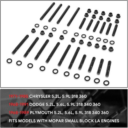 DNA MOTORING Front 12-Point Cylinder Head Studs Compatible With Chrysler 5.2L, 5.9L 318 360 71-85/Dodge 5.2L, 5.6L, 5.9L 318 340 360 68-91/Plymouth 5.2L, 5.6L, 5.9L 318 340 360 68-89, LEPOW-116 in Saudi Arabia