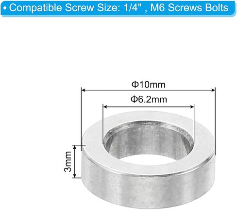 PATIKIL M6 Stainless Steel Spacers, 10 Pcs Metal Spacer Stainless Steel 6.2mm ID x 10mm OD x 2mm L Spacer Screw Standoff Round for 1/4" or M6 Screw Bolts in Kuwait
