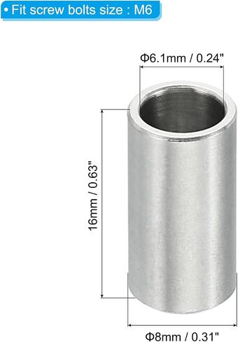 PATIKIL M6 Stainless Steel Spacers, 10 Pcs Metal Spacer Stainless Steel 6.2mm ID x 10mm OD x 2mm L Spacer Screw Standoff Round for 1/4" or M6 Screw Bolts in Kuwait