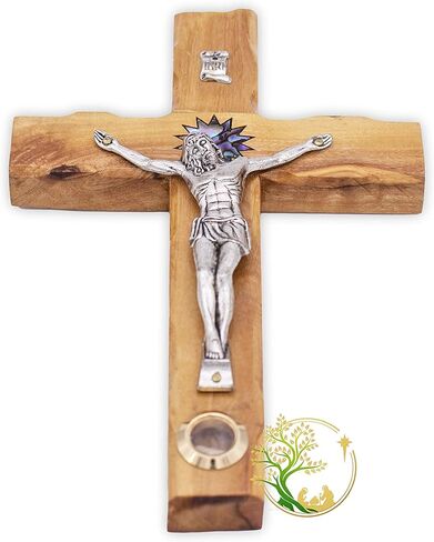 صليب جداري خشبي من خشب الزيتون منحوت يدويًا - صليب مع نجمة بيت لحم اللؤلؤة. صُنع في الأرض المقدسة على يد حرفيين مسيحيين. هدية مثالية للتعميد والمعمودية والتواصل الأول in Kuwait