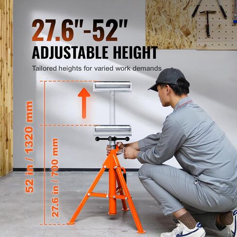 VEVOR Roller Stand, Heavy Duty 2500 LBS Load Capacity Tool Stand - 28"-52" Height Adjustable - Foldable Space-Saving Design - for Woodworking and Metalworking Long Boards, Metal Pipes or Bars in Saudi Arabia