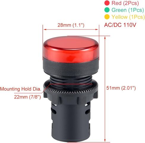 uxcell 4 قطع أحمر أخضر أصفر ضوء مؤشر تيار متردد/تيار مستمر 12 فولت، حامل لوحة 22 مم، للوحة التحكم الكهربائية، HVAC، مشاريع DIY in Kuwait
