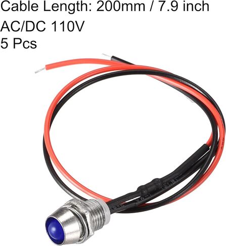 uxcell LED Indicator Light AC/DC 110V 8mm Panel Mount Blue LED Signal Lamp Metal Shell 5Pcs in Kuwait