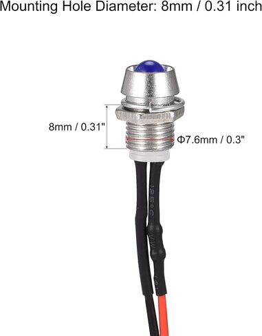 uxcell LED Indicator Light AC/DC 110V 8mm Panel Mount Blue LED Signal Lamp Metal Shell 5Pcs in Kuwait