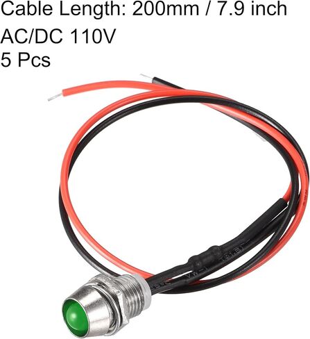 uxcell LED Indicator Light AC/DC 110V 8mm Panel Mount Blue LED Signal Lamp Metal Shell 5Pcs in Kuwait