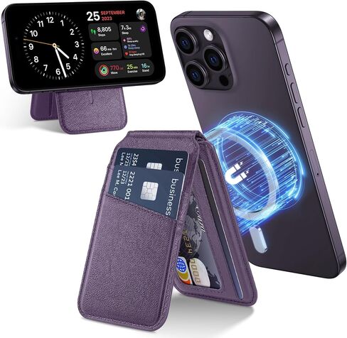 Magnetic Wallet Compatible with Magsafe, Stronger Magnetic Phone Wallet & Card Holder for iPhone 15/14/13/12 Series, Flexible Adjustable Leather Wallet Stand with 4 Card Holders, Black in Saudi Arabia