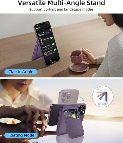 Magnetic Wallet Compatible with Magsafe, Stronger Magnetic Phone Wallet & Card Holder for iPhone 15/14/13/12 Series, Flexible Adjustable Leather Wallet Stand with 4 Card Holders, Black in Saudi Arabia