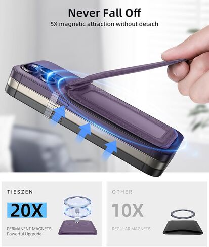 Magnetic Wallet Compatible with Magsafe, Stronger Magnetic Phone Wallet & Card Holder for iPhone 15/14/13/12 Series, Flexible Adjustable Leather Wallet Stand with 4 Card Holders, Black in Saudi Arabia