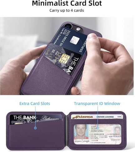 Magnetic Wallet Compatible with Magsafe, Stronger Magnetic Phone Wallet & Card Holder for iPhone 15/14/13/12 Series, Flexible Adjustable Leather Wallet Stand with 4 Card Holders, Black in Saudi Arabia