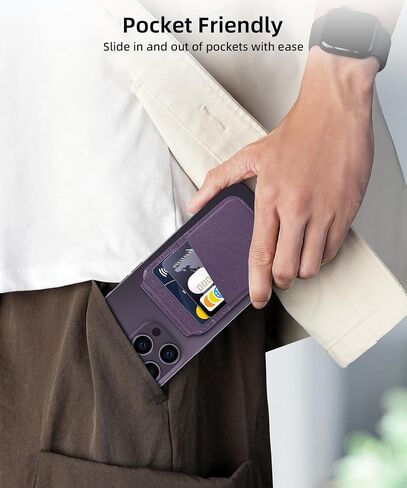 Magnetic Wallet Compatible with Magsafe, Stronger Magnetic Phone Wallet & Card Holder for iPhone 15/14/13/12 Series, Flexible Adjustable Leather Wallet Stand with 4 Card Holders, Black in Saudi Arabia