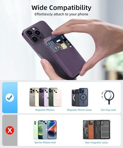 Magnetic Wallet Compatible with Magsafe, Stronger Magnetic Phone Wallet & Card Holder for iPhone 15/14/13/12 Series, Flexible Adjustable Leather Wallet Stand with 4 Card Holders, Black in Saudi Arabia