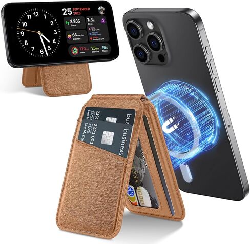 Magnetic Wallet Compatible with Magsafe, Stronger Magnetic Phone Wallet & Card Holder for iPhone 15/14/13/12 Series, Flexible Adjustable Leather Wallet Stand with 4 Card Holders, Black in Saudi Arabia