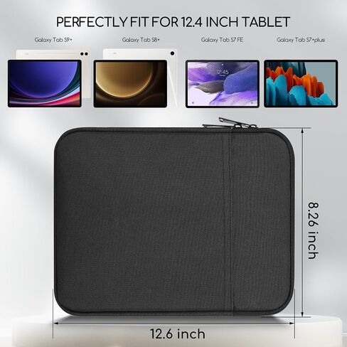 حقيبة حافظة للكمبيوتر اللوحي مقاس 12.4 بوصة لجهاز 2023 Galaxy Tab S9+ Plus 12.4 بوصة/Galaxy Tab S9 FE+، Galaxy Tab S8+/Galaxy Tab S7 FE/Galaxy Tab S7+/Galaxy S7+ Plus حافظة حمل واقية (أسود) in Kuwait