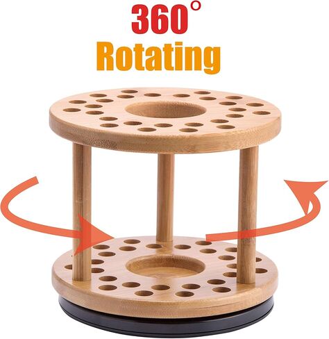 J JACKCUBE DESIGN 360 Rotating Paint Brush Holder Bamboo Watercolor Artist Brush Water Coloring Organizer Display Stand Tray Rack with 27 Holes and 1 Big Hole – MK441A in Saudi Arabia