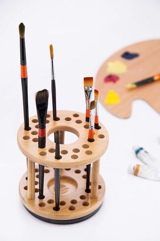 J JACKCUBE DESIGN 360 Rotating Paint Brush Holder Bamboo Watercolor Artist Brush Water Coloring Organizer Display Stand Tray Rack with 27 Holes and 1 Big Hole – MK441A in Saudi Arabia