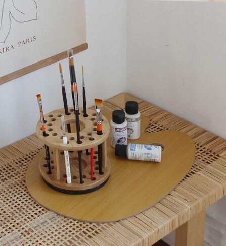 J JACKCUBE DESIGN 360 Rotating Paint Brush Holder Bamboo Watercolor Artist Brush Water Coloring Organizer Display Stand Tray Rack with 27 Holes and 1 Big Hole – MK441A in Saudi Arabia