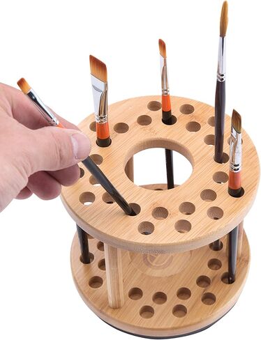 J JACKCUBE DESIGN 360 Rotating Paint Brush Holder Bamboo Watercolor Artist Brush Water Coloring Organizer Display Stand Tray Rack with 27 Holes and 1 Big Hole – MK441A in Saudi Arabia