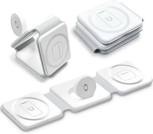 3 in 1 Wireless Charger for Apple,Magnetic Foldable 3 in 1 Charging Station,Travel Charger for Multple Devices for iPhone 15/14/13/12 Series,Apple Watch All Series，Airpods(Adapter not Included) in Saudi Arabia