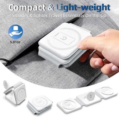 3 in 1 Wireless Charger for Apple,Magnetic Foldable 3 in 1 Charging Station,Travel Charger for Multple Devices for iPhone 15/14/13/12 Series,Apple Watch All Series，Airpods(Adapter not Included) in Saudi Arabia
