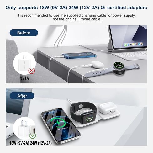 3 in 1 Wireless Charger for Apple,Magnetic Foldable 3 in 1 Charging Station,Travel Charger for Multple Devices for iPhone 15/14/13/12 Series,Apple Watch All Series，Airpods(Adapter not Included) in Saudi Arabia
