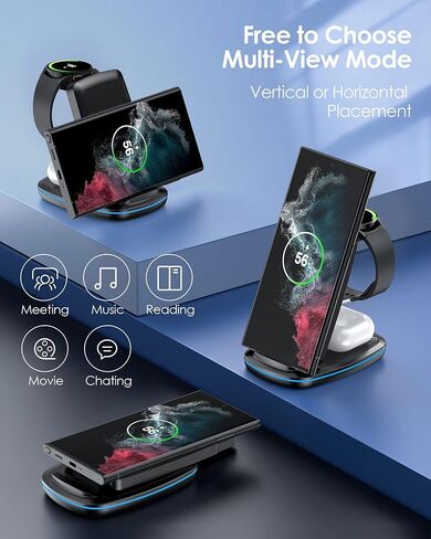 شاحن لاسلكي 3 في 1، محطة شحن سريعة قابلة للطي متوافقة مع Samsung Galaxy Watch 6 classic/6/5 Pro/5/4/3، S23 S23+ S22 S22+ S21 S20 Ultra FE/Note 20 10 9/ Z Flip Fold 4 3 2، براعم/2/برو/لايف in Saudi Arabia