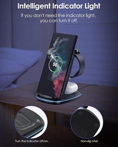 شاحن لاسلكي 3 في 1، محطة شحن سريعة قابلة للطي متوافقة مع Samsung Galaxy Watch 6 classic/6/5 Pro/5/4/3، S23 S23+ S22 S22+ S21 S20 Ultra FE/Note 20 10 9/ Z Flip Fold 4 3 2، براعم/2/برو/لايف in Saudi Arabia