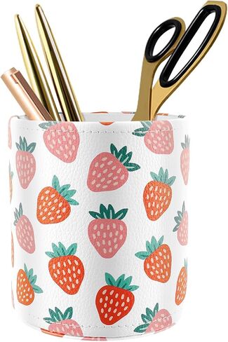 WAVEYU Pen Holder for Desk, Pencil Cup Pink Glitter Bling for Women Girls, Luxury Makeup Brush Holder Large Pu Leather Multi-Functional Organizer Cup for Office, Classroom, Home, Rose Gold in Saudi Arabia