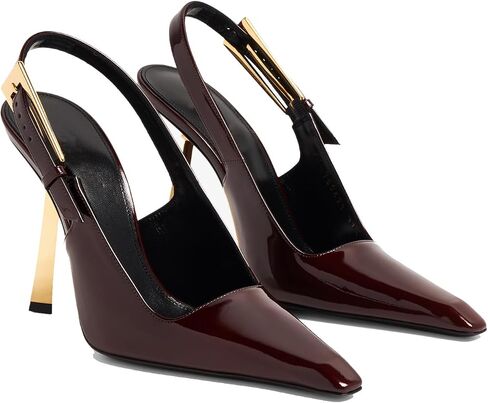 THESHY Women's Slingback Stiletto High Heels Square Toe Metal Buckle Pumps Backless Patent Leather Fashion Dress Shoes for Women in Saudi Arabia