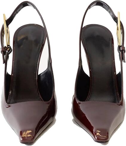 THESHY Women's Slingback Stiletto High Heels Square Toe Metal Buckle Pumps Backless Patent Leather Fashion Dress Shoes for Women in Saudi Arabia