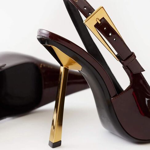 THESHY Women's Slingback Stiletto High Heels Square Toe Metal Buckle Pumps Backless Patent Leather Fashion Dress Shoes for Women in Saudi Arabia